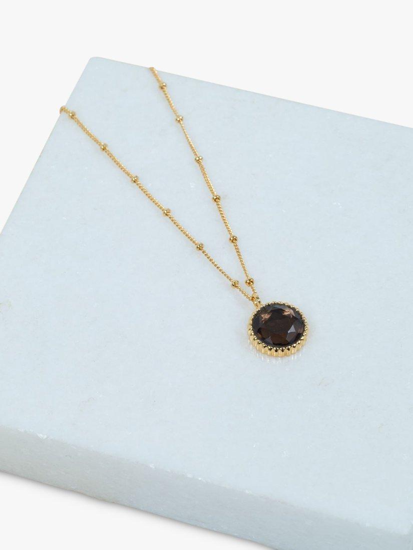 Product image 3 of 6, which shows Auree Barcelona Personalised Birthstone Gold Vermeil Beaded Pendant Necklace, Smokey Quartz - November