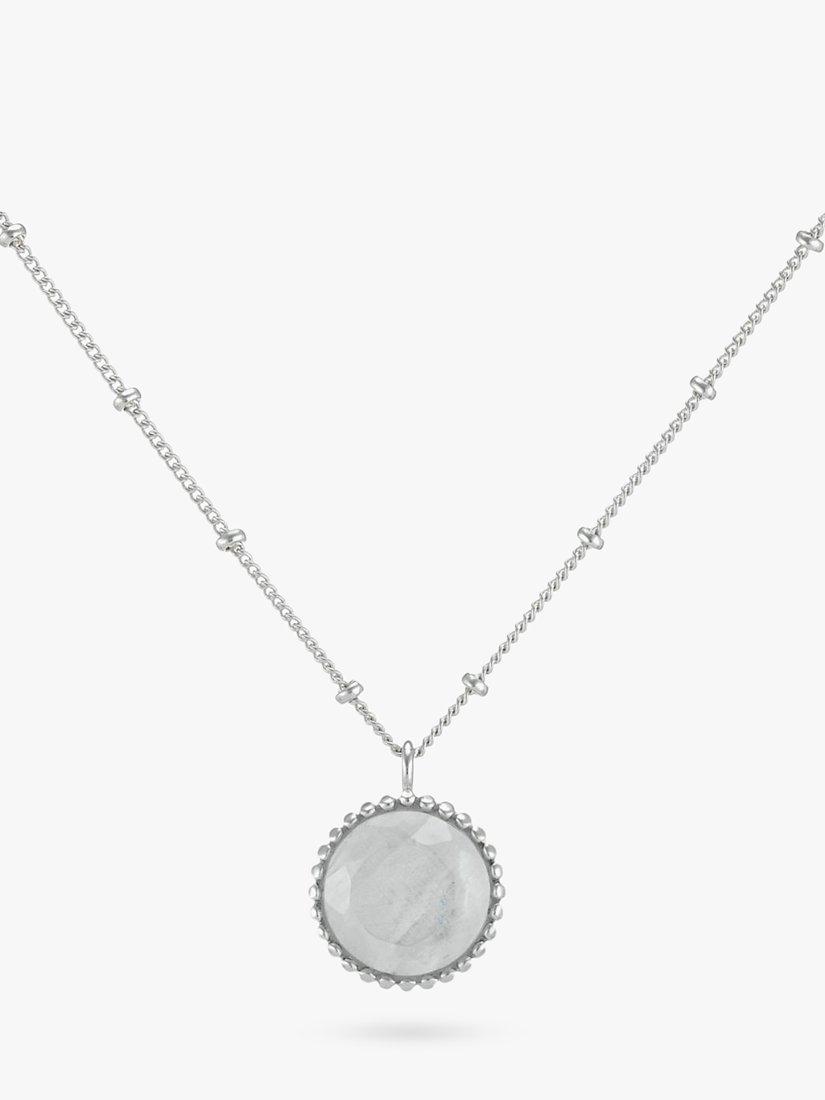 Product image 1 of 6, which shows Auree Barcelona Personalised Birthstone Sterling Silver Beaded Pendant Necklace, Moonstone - June