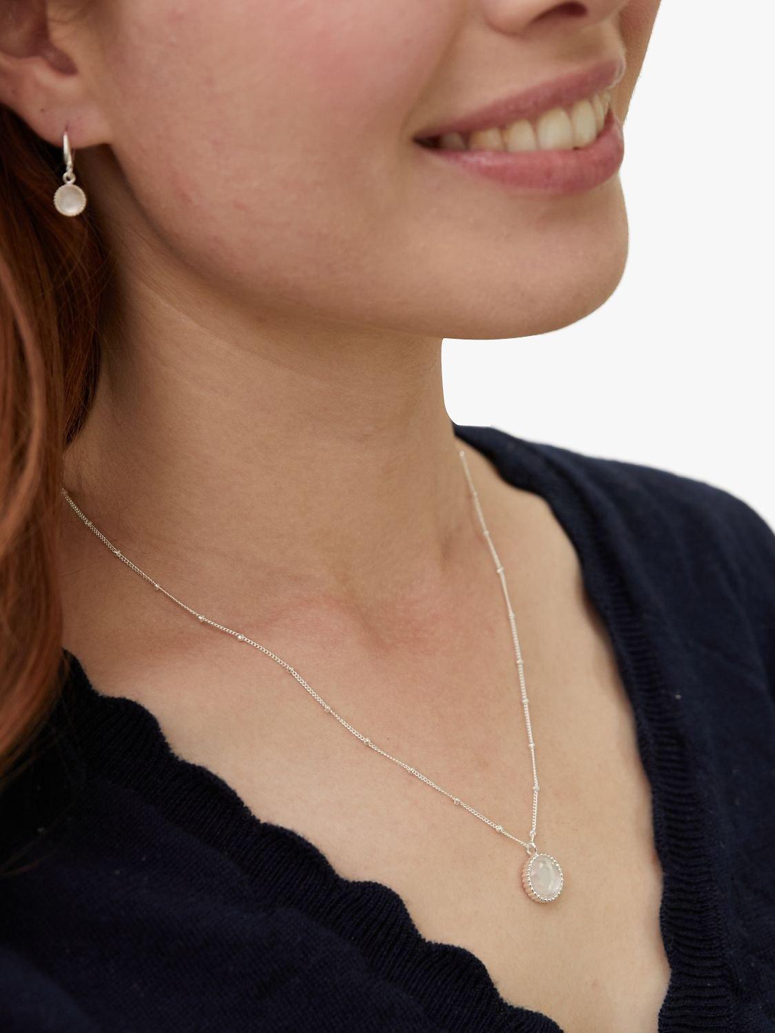 Product image 2 of 6, which shows Auree Barcelona Personalised Birthstone Sterling Silver Beaded Pendant Necklace, Moonstone - June