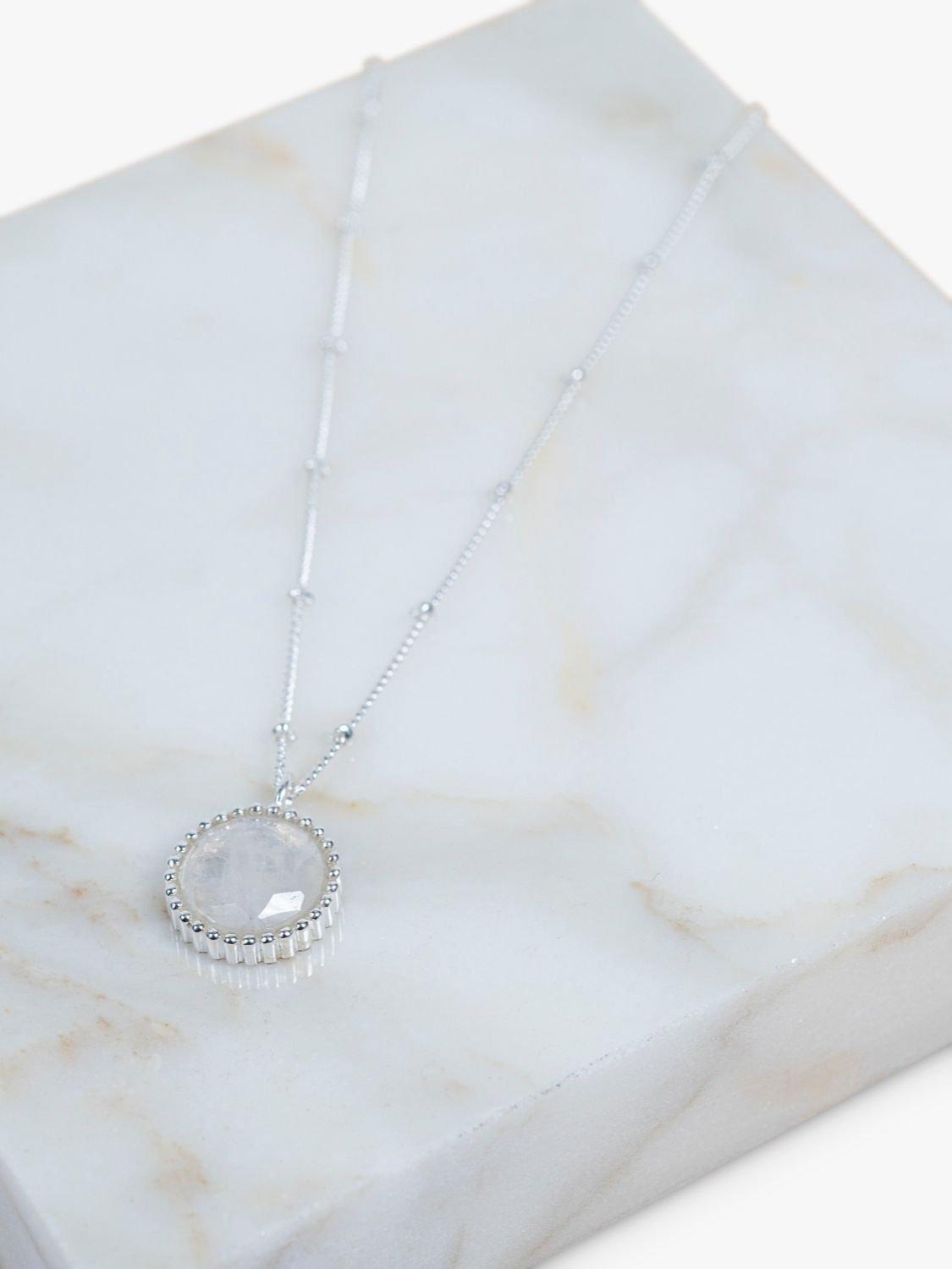 Product image 3 of 6, which shows Auree Barcelona Personalised Birthstone Sterling Silver Beaded Pendant Necklace, Moonstone - June