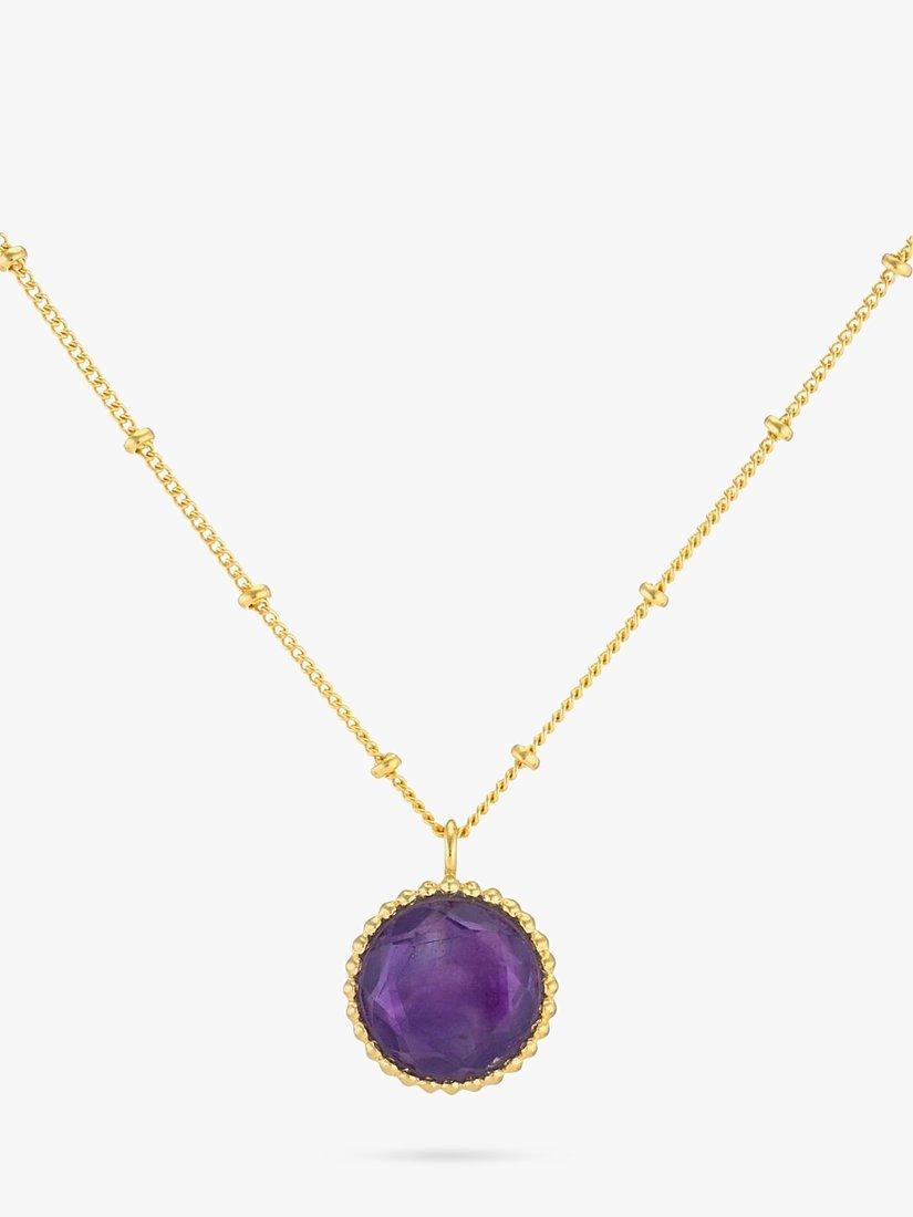 Product image 1 of 6, which shows Auree Barcelona Personalised Birthstone Gold Vermeil Beaded Pendant Necklace, Amethyst - February