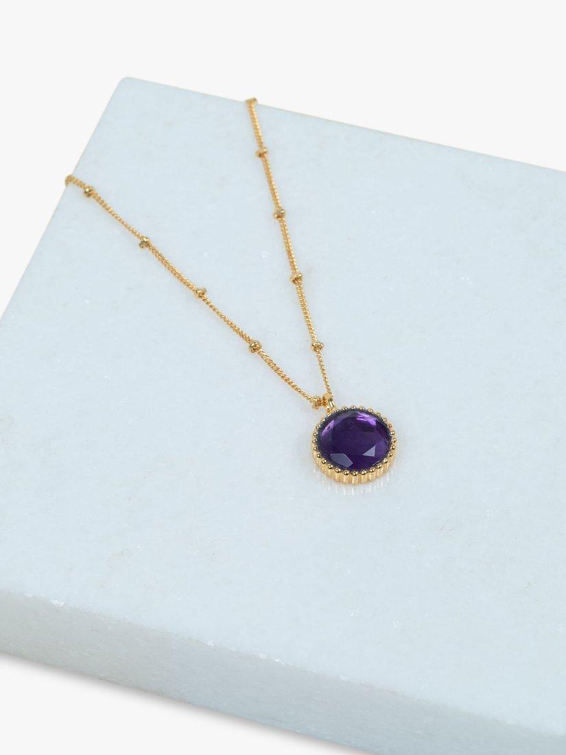 Product image 3 of 6, which shows Auree Barcelona Personalised Birthstone Gold Vermeil Beaded Pendant Necklace, Amethyst - February