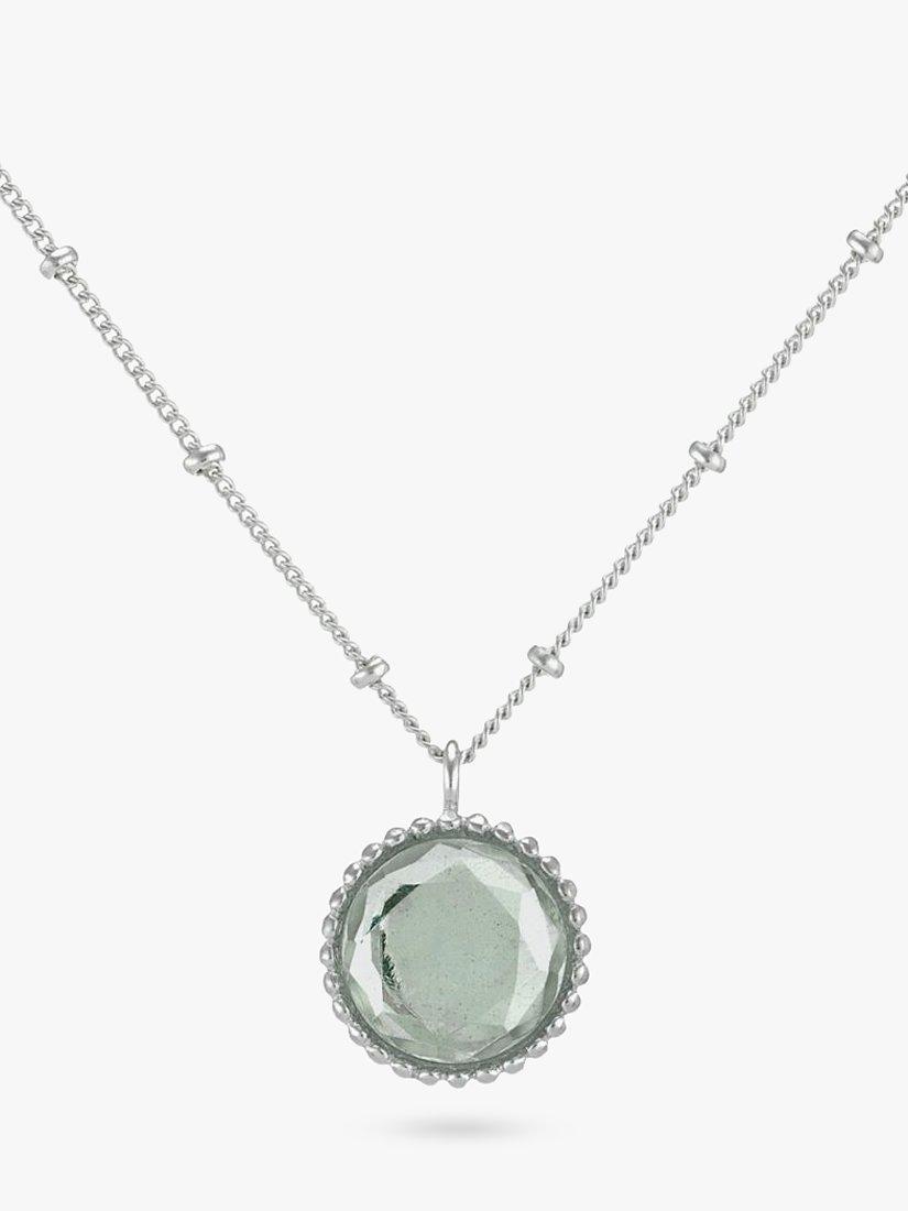 Product image 1 of 6, which shows Auree Barcelona Personalised Birthstone Sterling Silver Beaded Pendant Necklace, Green Amethyst - August