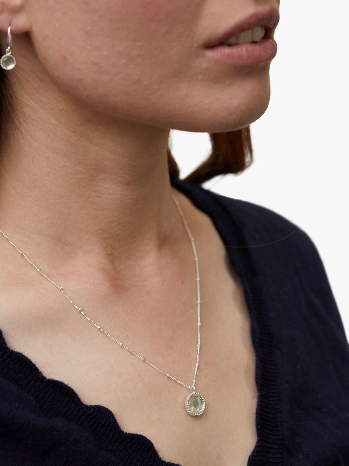 Product image 2 of 6, which shows Auree Barcelona Personalised Birthstone Sterling Silver Beaded Pendant Necklace, Green Amethyst - August