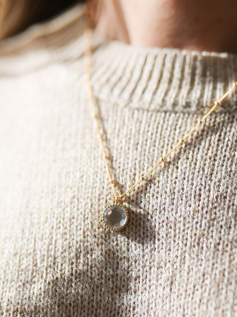 Product image 2 of 6, which shows Auree Barcelona Personalised Birthstone Gold Vermeil Beaded Pendant Necklace, Crystal - April