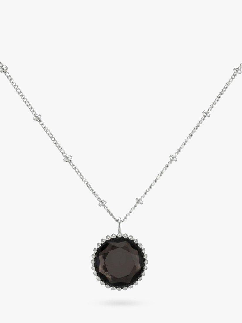 Product image 1 of 6, which shows Auree Barcelona Personalised Birthstone Sterling Silver Beaded Pendant Necklace, Smokey Quartz - November