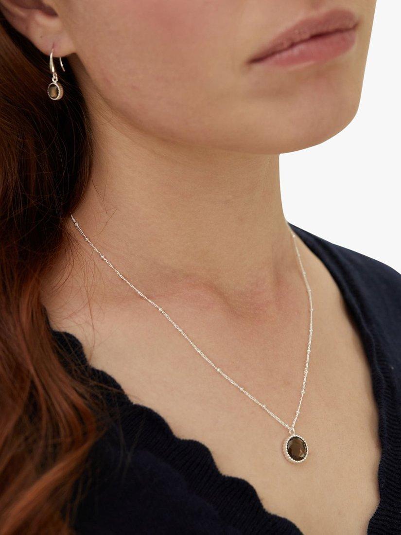 Product image 2 of 6, which shows Auree Barcelona Personalised Birthstone Sterling Silver Beaded Pendant Necklace, Smokey Quartz - November