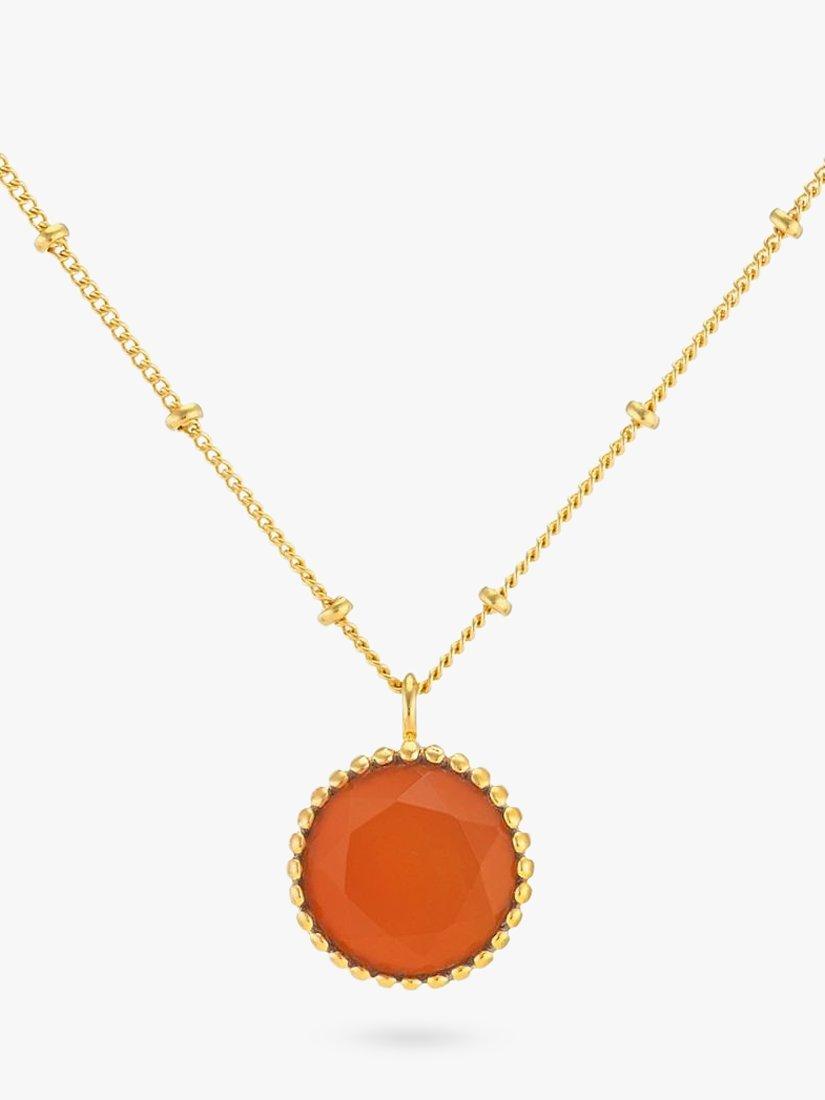 Product image 1 of 6, which shows Auree Barcelona Personalised Birthstone Gold Vermeil Beaded Pendant Necklace, Carnelian - Orange