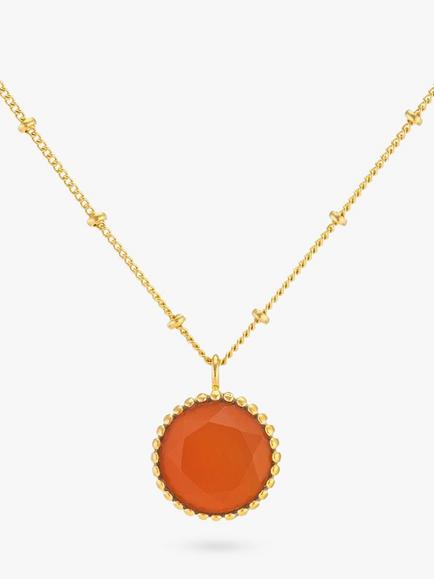 Auree Barcelona Personalised Birthstone Gold Vermeil Beaded Pendant Necklace, Carnelian - Orange