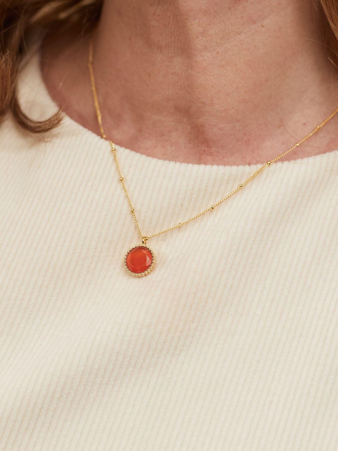 Product image 2 of 6, which shows Auree Barcelona Personalised Birthstone Gold Vermeil Beaded Pendant Necklace, Carnelian - Orange