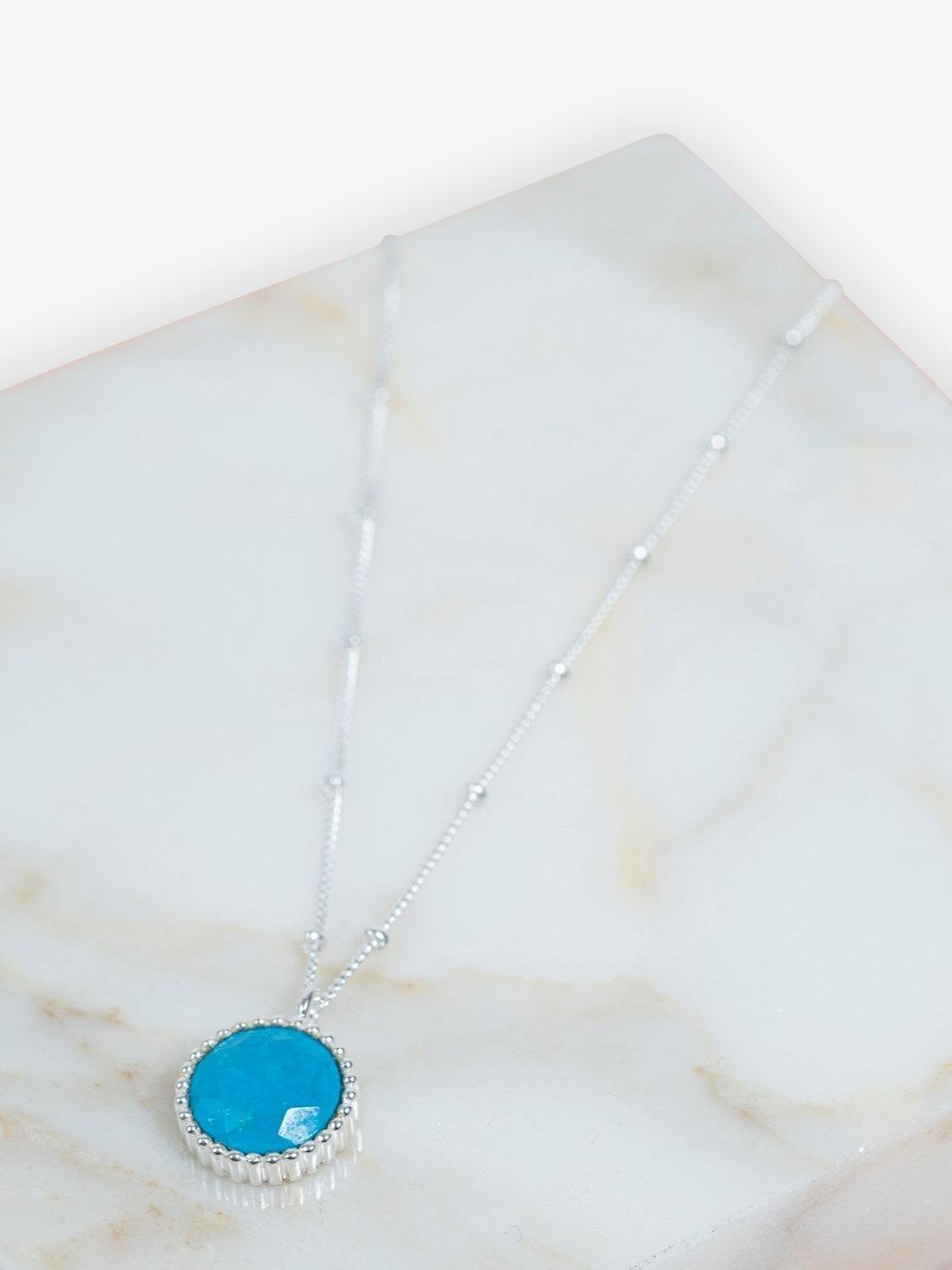 Product image 3 of 6, which shows Auree Barcelona Personalised Birthstone Sterling Silver Beaded Pendant Necklace, Turquoise - December