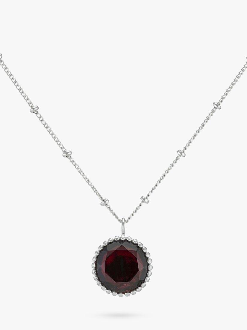 Product image 1 of 6, which shows Auree Barcelona Personalised Birthstone Sterling Silver Beaded Pendant Necklace, Garnet - January