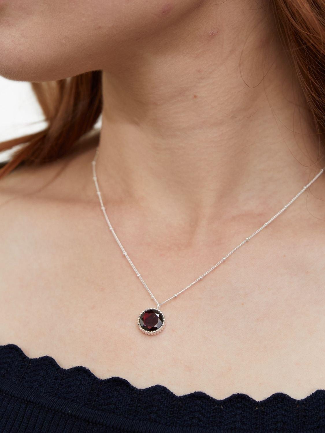 Product image 2 of 6, which shows Auree Barcelona Personalised Birthstone Sterling Silver Beaded Pendant Necklace, Garnet - January