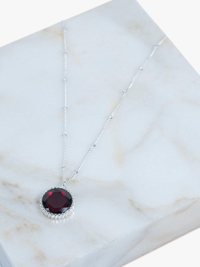 Product image 3 of 6, which shows Auree Barcelona Personalised Birthstone Sterling Silver Beaded Pendant Necklace, Garnet - January