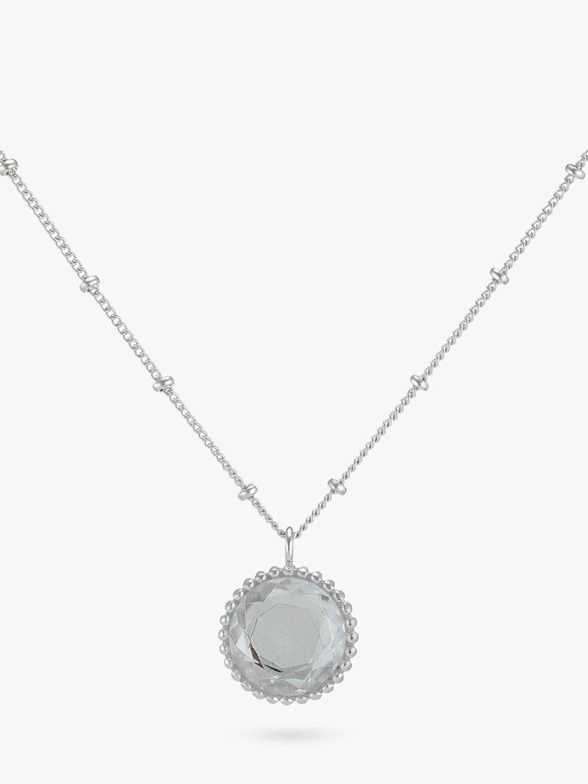 Product image 1 of 6, which shows Auree Barcelona Personalised Birthstone Sterling Silver Beaded Pendant Necklace, Crystal - April