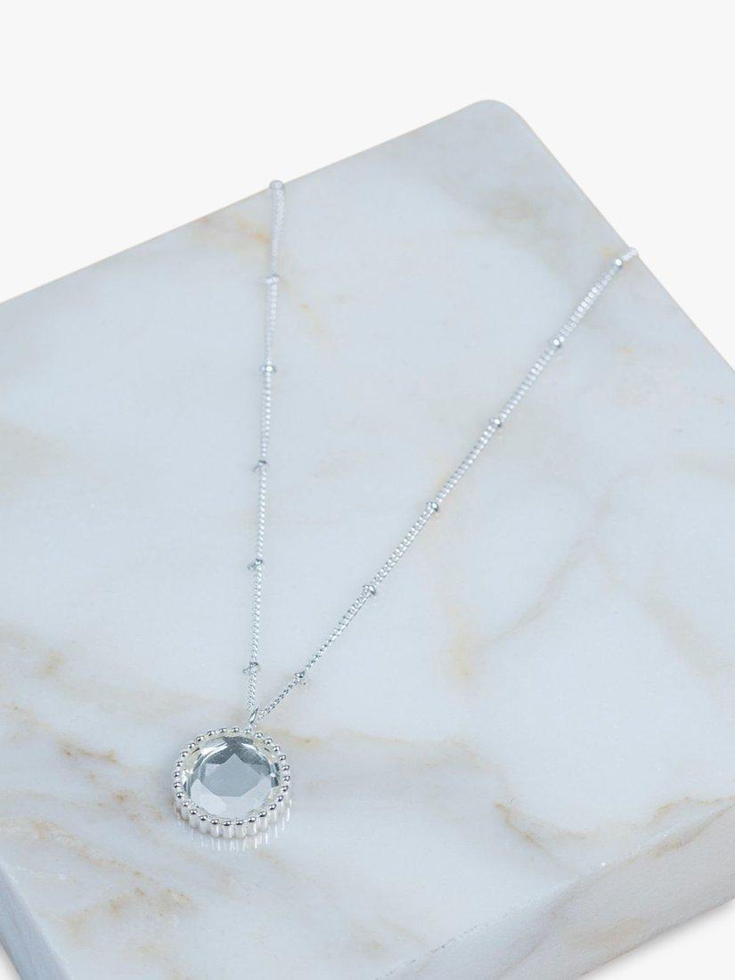 Product image 3 of 6, which shows Auree Barcelona Personalised Birthstone Sterling Silver Beaded Pendant Necklace, Crystal - April