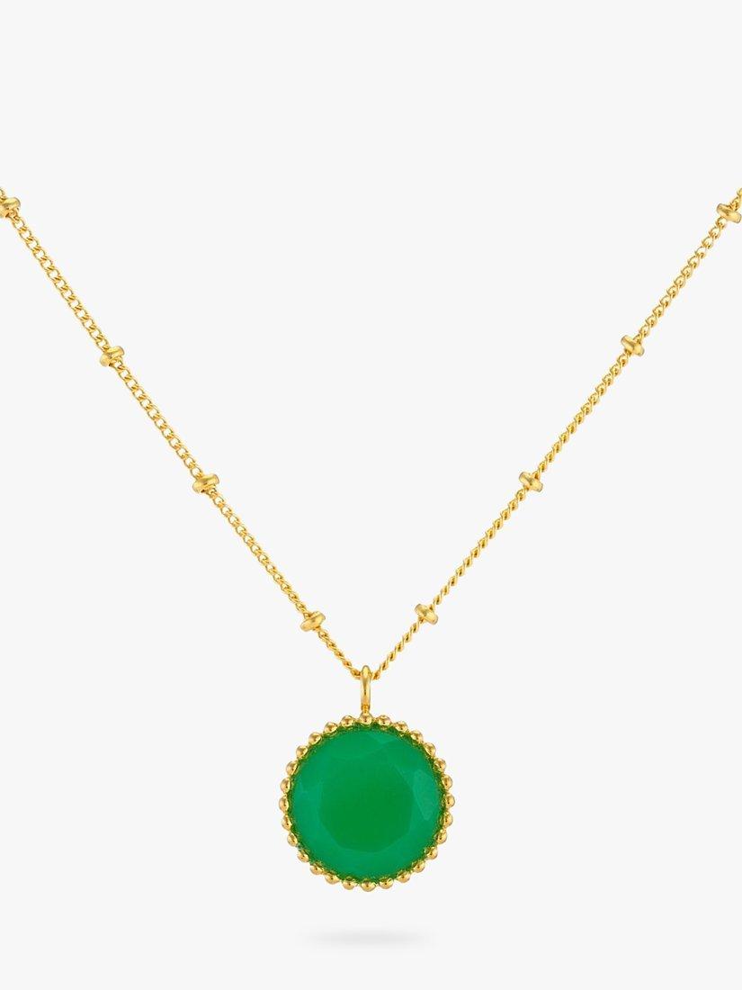 Product image 1 of 6, which shows Auree Barcelona Personalised Birthstone Gold Vermeil Beaded Pendant Necklace, Chrysoprase - May