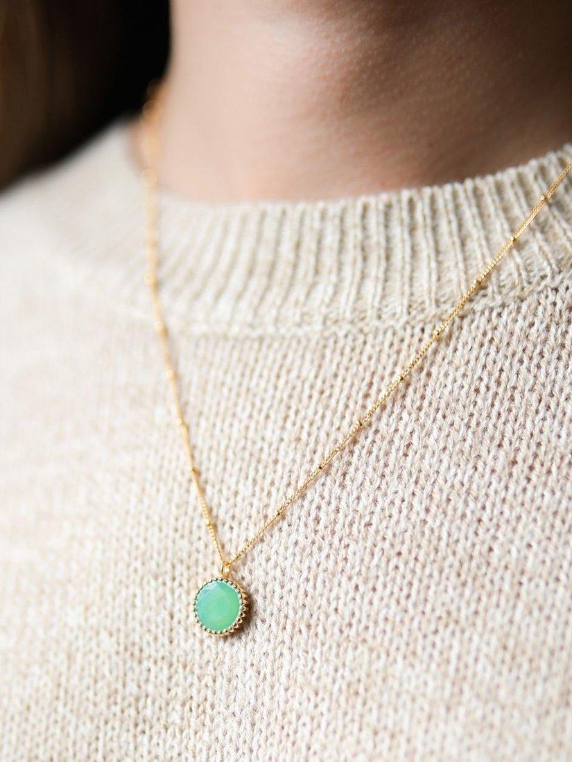 Product image 2 of 6, which shows Auree Barcelona Personalised Birthstone Gold Vermeil Beaded Pendant Necklace, Chrysoprase - May