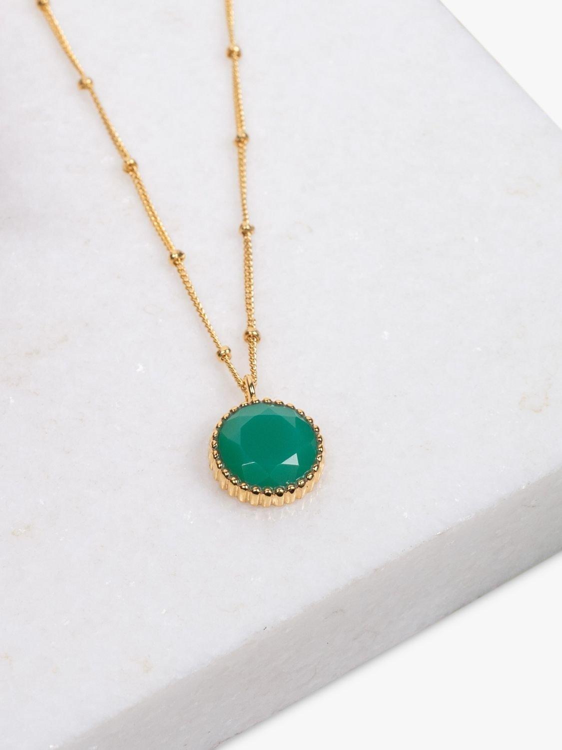Product image 3 of 6, which shows Auree Barcelona Personalised Birthstone Gold Vermeil Beaded Pendant Necklace, Chrysoprase - May