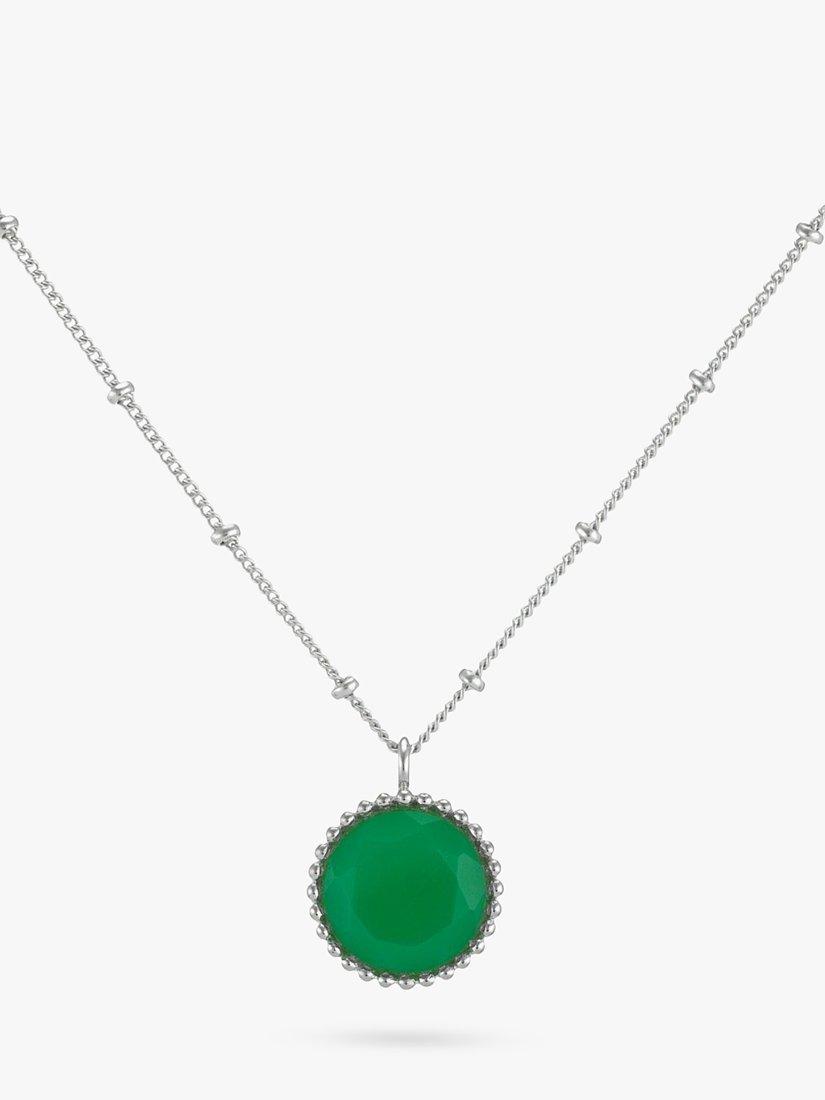 Product image 1 of 6, which shows Auree Barcelona Personalised Birthstone Sterling Silver Beaded Pendant Necklace, Chrysoprase - May