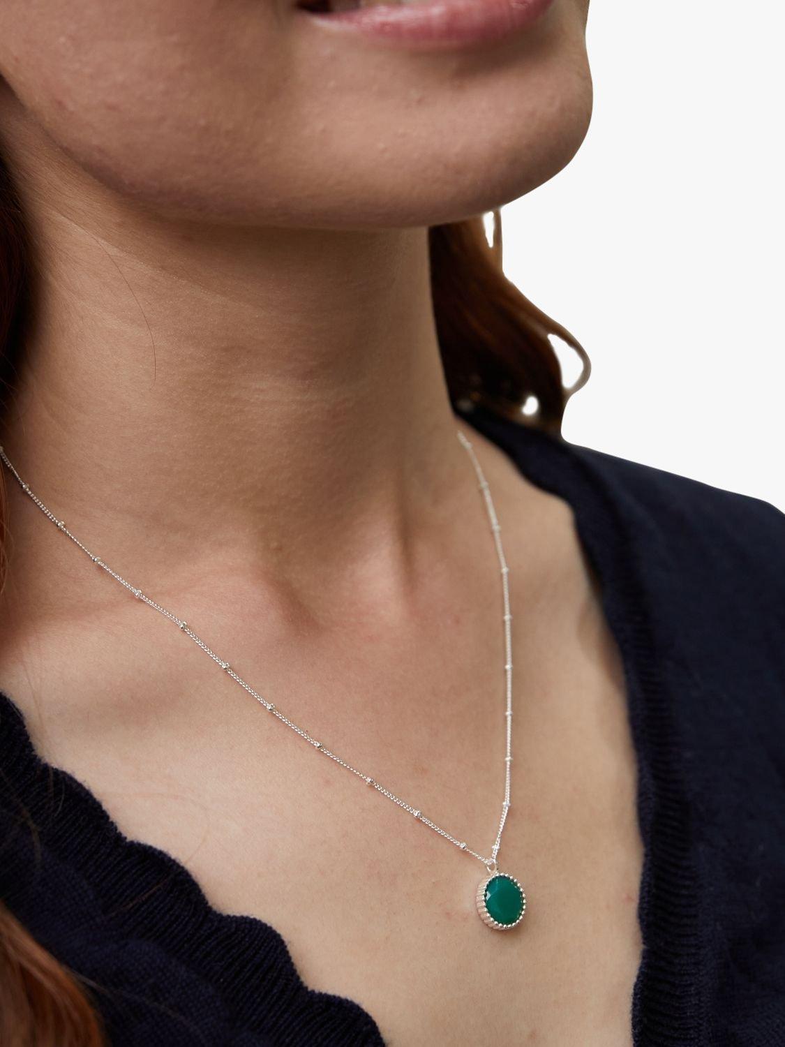 Product image 2 of 6, which shows Auree Barcelona Personalised Birthstone Sterling Silver Beaded Pendant Necklace, Chrysoprase - May
