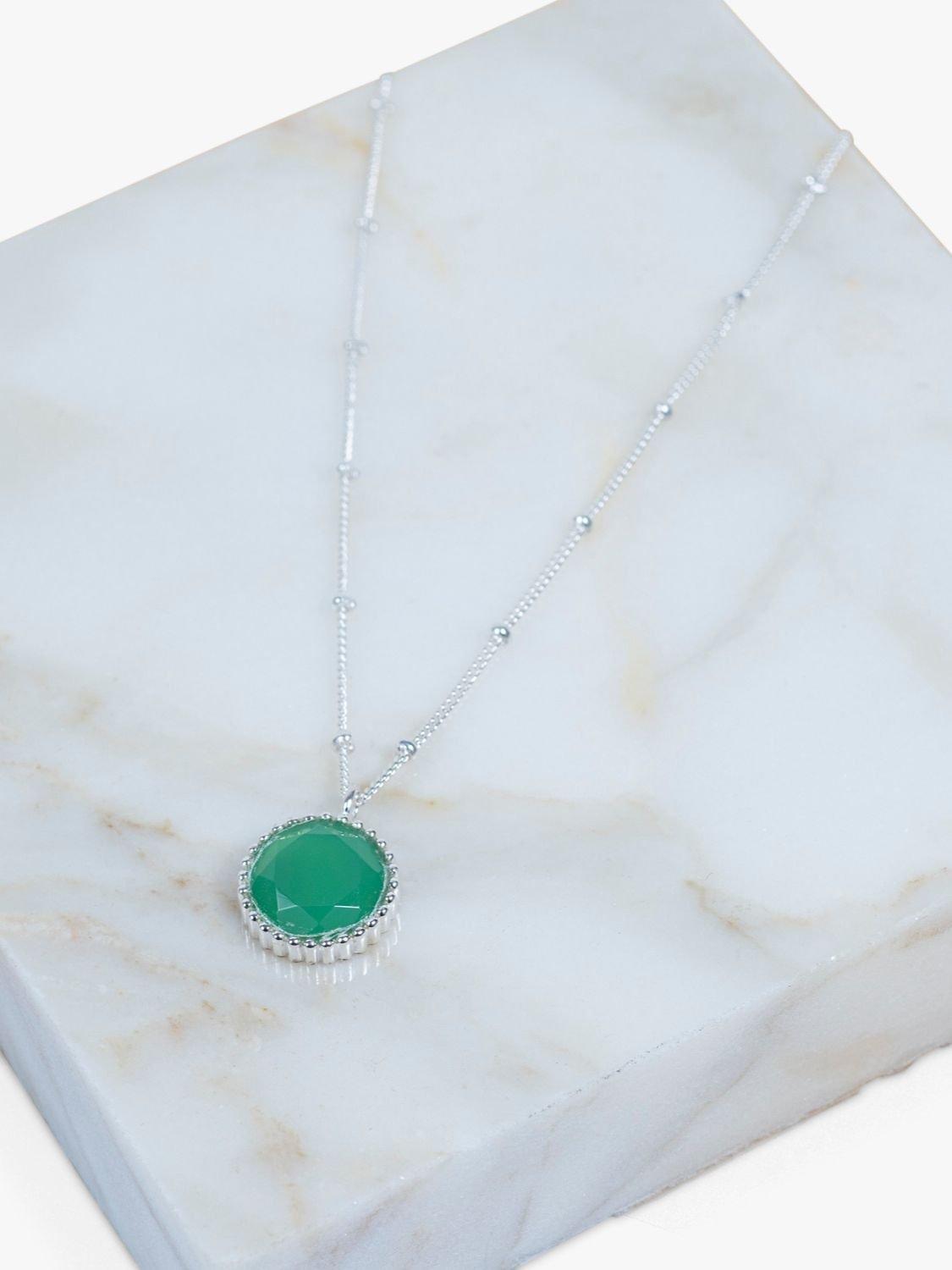 Product image 3 of 6, which shows Auree Barcelona Personalised Birthstone Sterling Silver Beaded Pendant Necklace, Chrysoprase - May