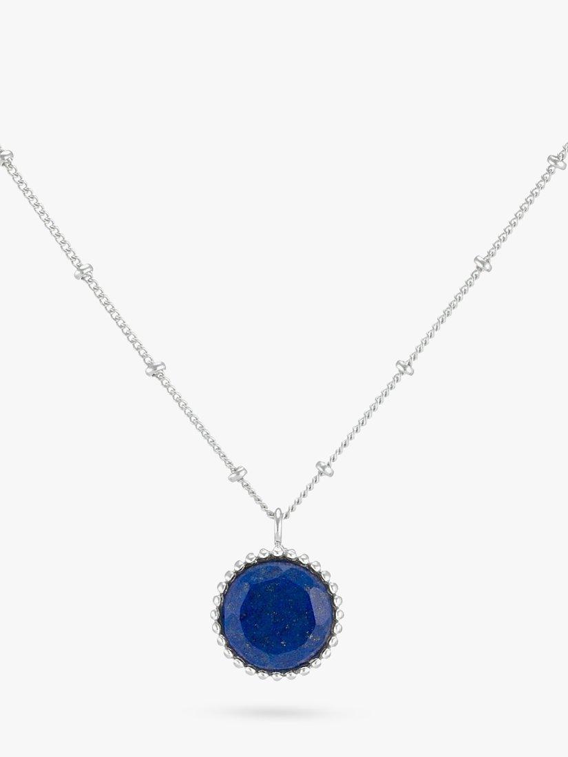 Product image 1 of 6, which shows Auree Barcelona Personalised Birthstone Sterling Silver Beaded Pendant Necklace, Lapis Lazuli - September