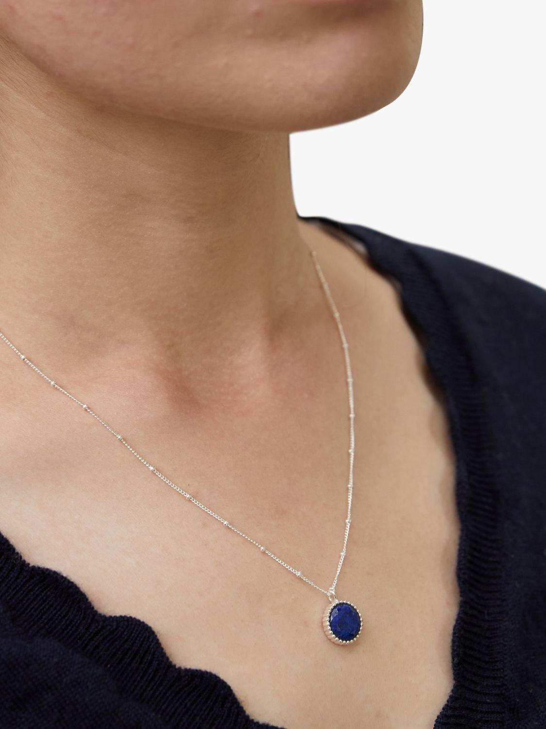 Product image 2 of 6, which shows Auree Barcelona Personalised Birthstone Sterling Silver Beaded Pendant Necklace, Lapis Lazuli - September