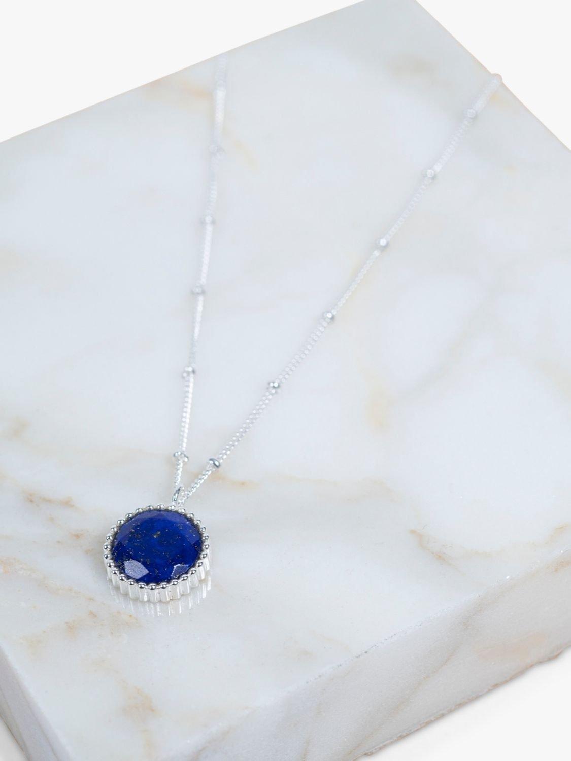 Product image 3 of 6, which shows Auree Barcelona Personalised Birthstone Sterling Silver Beaded Pendant Necklace, Lapis Lazuli - September
