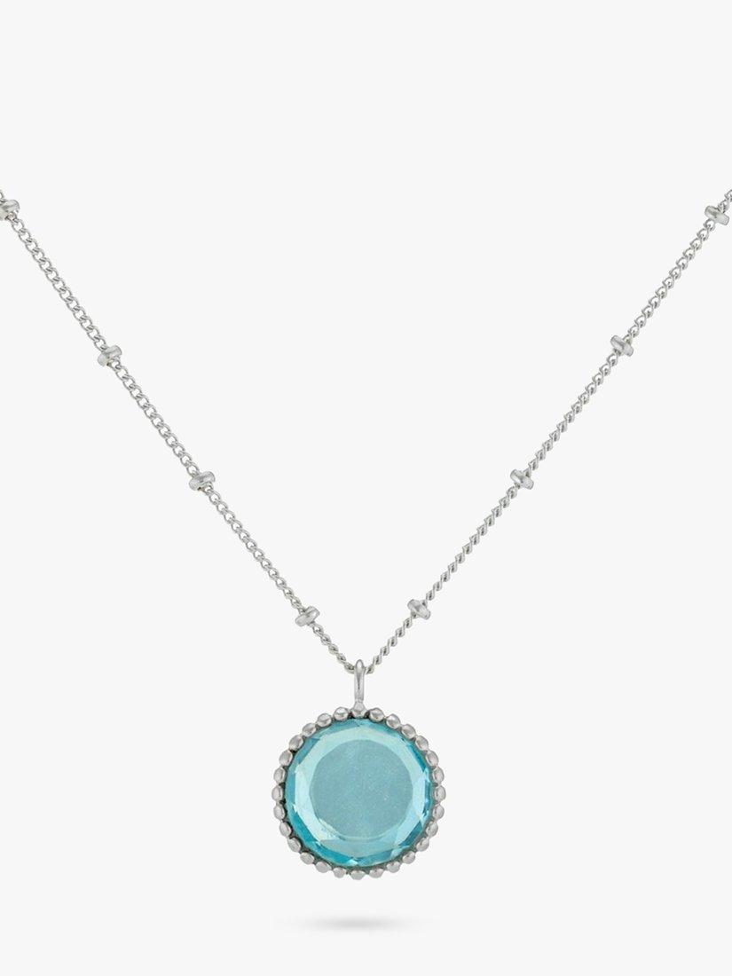 Product image 1 of 6, which shows Auree Barcelona Personalised Birthstone Sterling Silver Beaded Pendant Necklace, Blue Topaz - March
