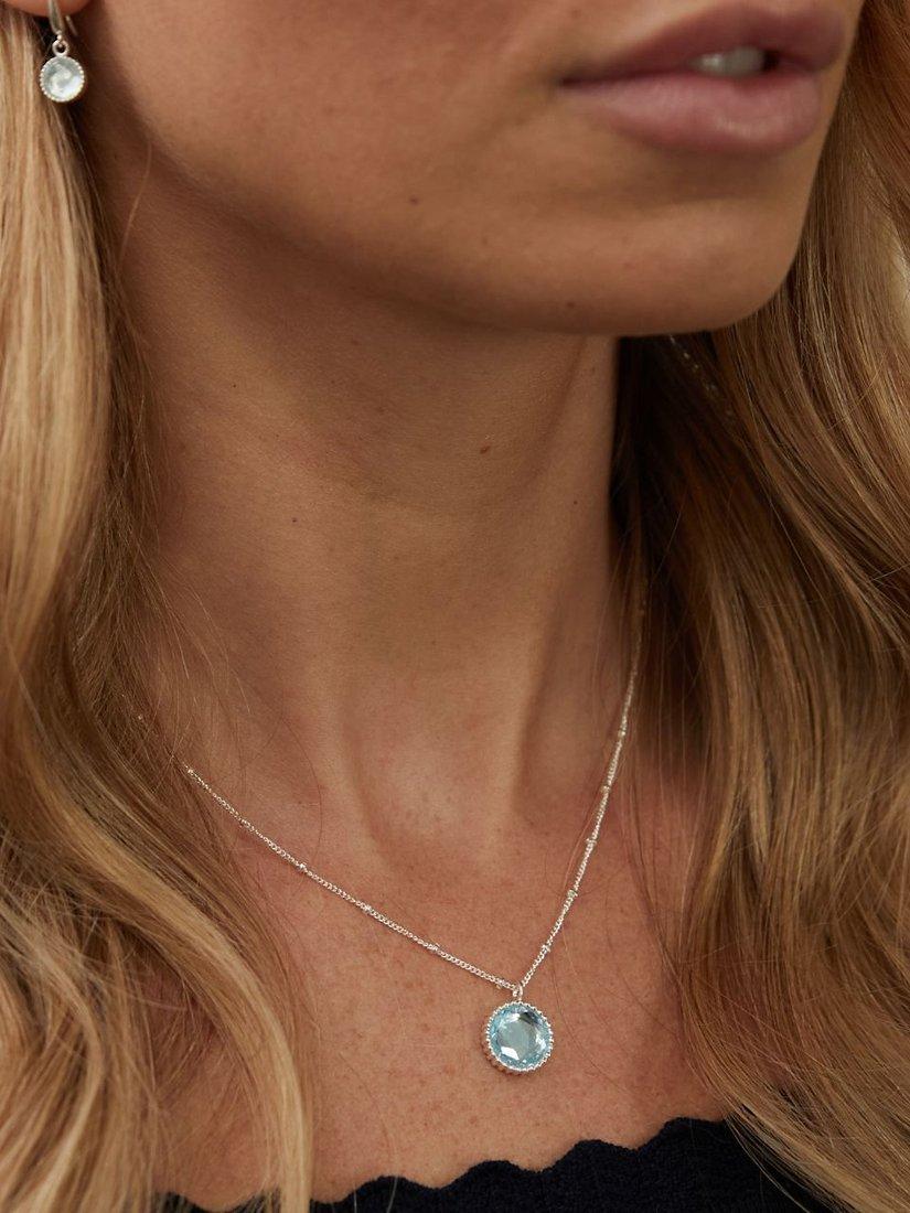 Product image 2 of 6, which shows Auree Barcelona Personalised Birthstone Sterling Silver Beaded Pendant Necklace, Blue Topaz - March