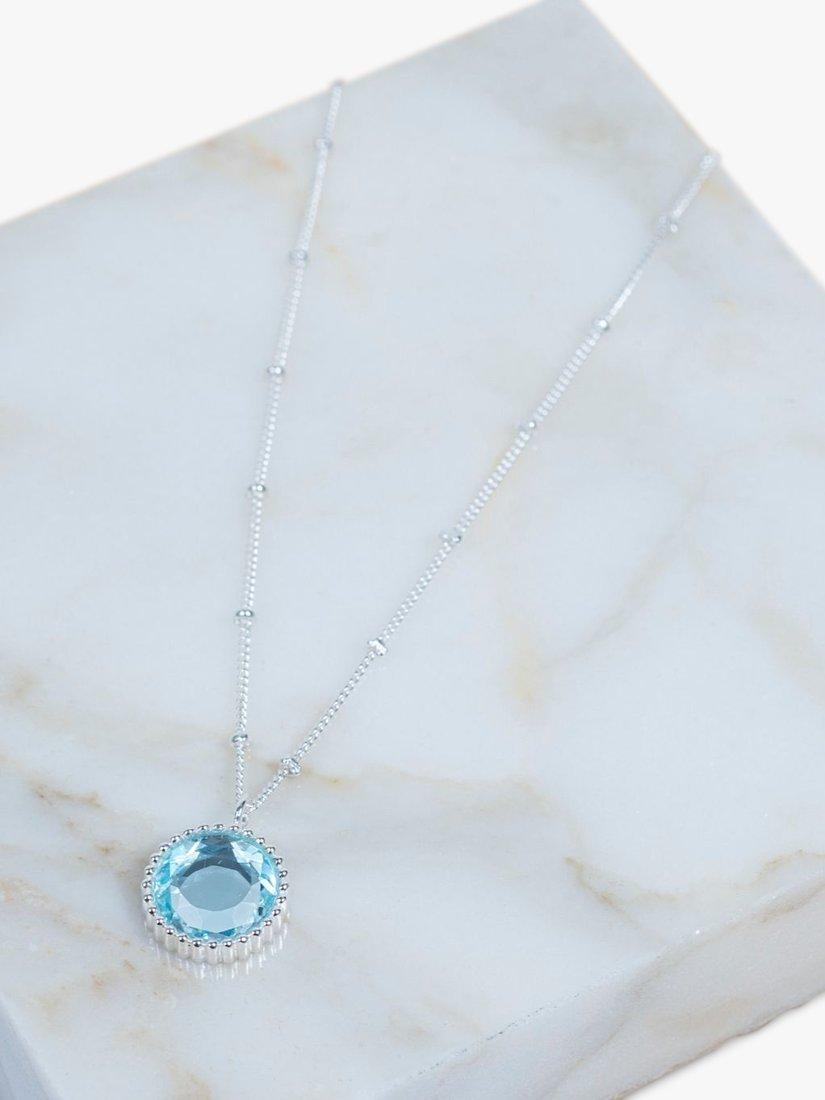 Product image 3 of 6, which shows Auree Barcelona Personalised Birthstone Sterling Silver Beaded Pendant Necklace, Blue Topaz - March
