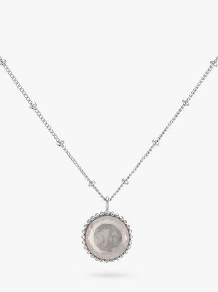 Auree Barcelona Personalised Birthstone Sterling Silver Beaded Pendant Necklace, Rose Quartz - October