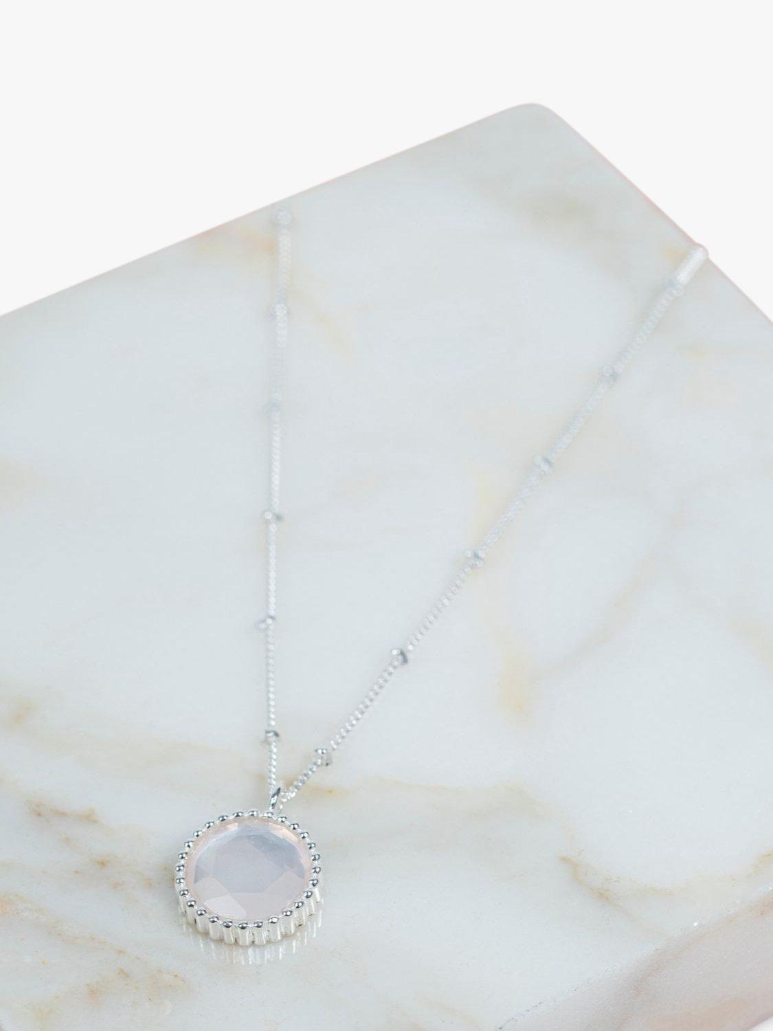 Product image 3 of 6, which shows Auree Barcelona Personalised Birthstone Sterling Silver Beaded Pendant Necklace, Rose Quartz - October