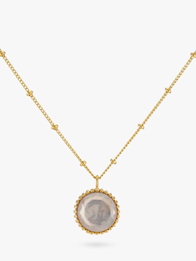 Product image 1 of 6, which shows Auree Barcelona Personalised Birthstone Gold Vermeil Beaded Pendant Necklace, Rose Quartz - October