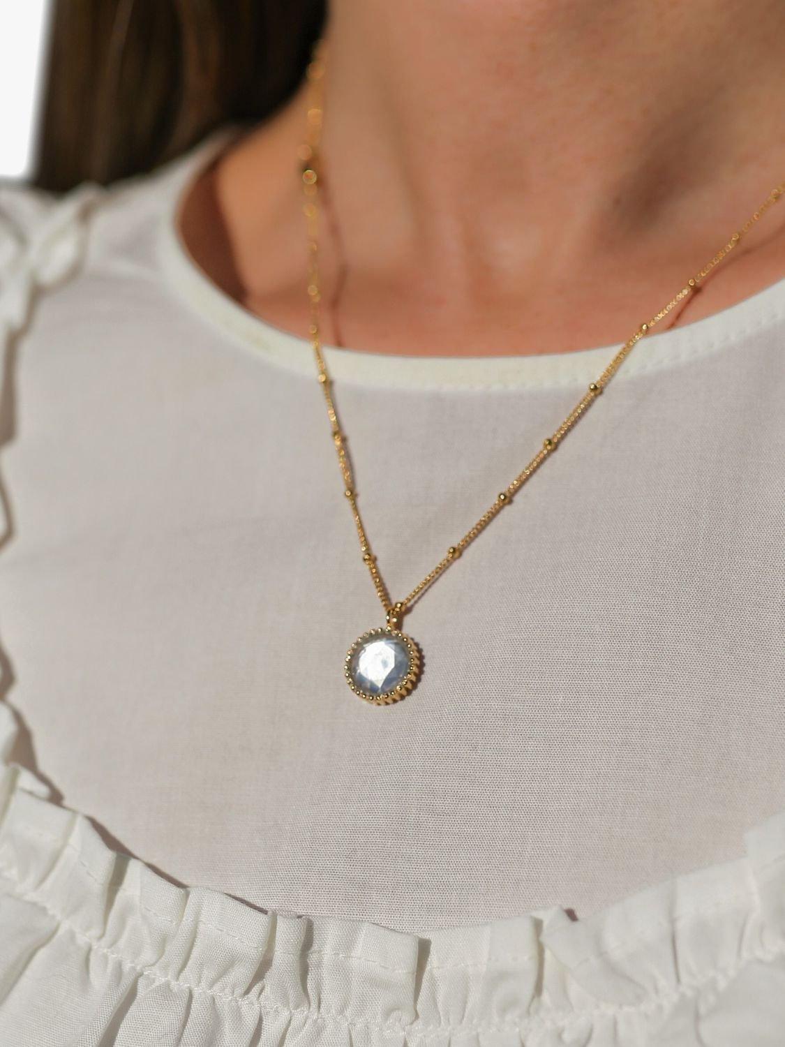 Product image 2 of 6, which shows Auree Barcelona Personalised Birthstone Gold Vermeil Beaded Pendant Necklace, Rose Quartz - October