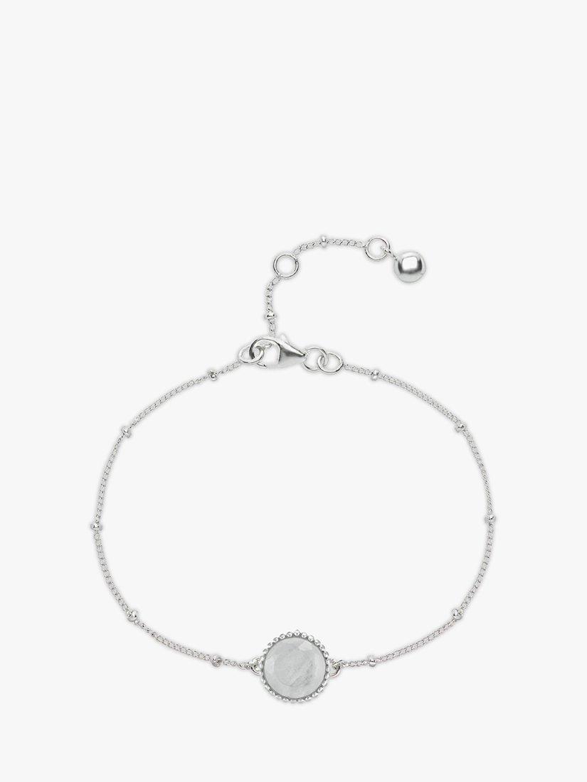 Product image 1 of 6, which shows Auree Barcelona Personalised Birthstone Sterling Silver Beaded Chain Bracelet, Moonstone - June