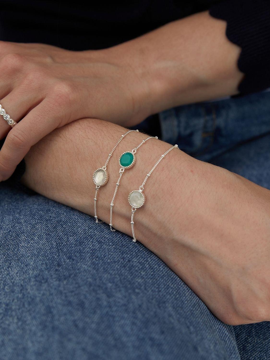 Product image 2 of 6, which shows Auree Barcelona Personalised Birthstone Sterling Silver Beaded Chain Bracelet, Moonstone - June