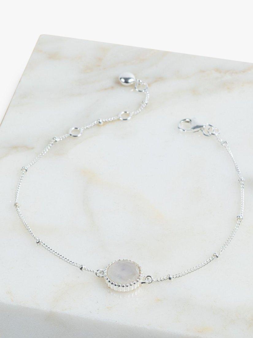 Product image 3 of 6, which shows Auree Barcelona Personalised Birthstone Sterling Silver Beaded Chain Bracelet, Moonstone - June