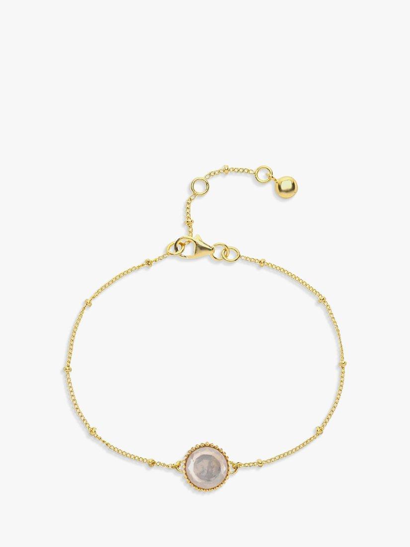 Product image 1 of 6, which shows Auree Barcelona Personalised Birthstone Gold Vermeil Beaded Chain Bracelet, Rose Quartz - October