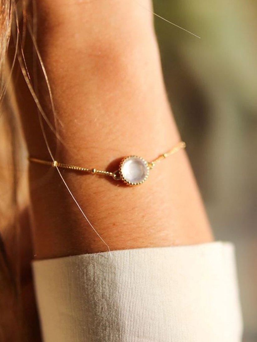 Product image 2 of 6, which shows Auree Barcelona Personalised Birthstone Gold Vermeil Beaded Chain Bracelet, Rose Quartz - October