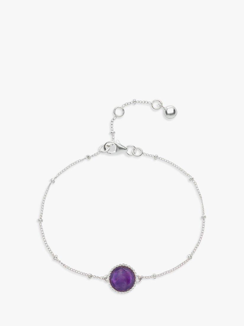Product image 1 of 6, which shows Auree Barcelona Personalised Birthstone Sterling Silver Beaded Chain Bracelet, Amethyst - February