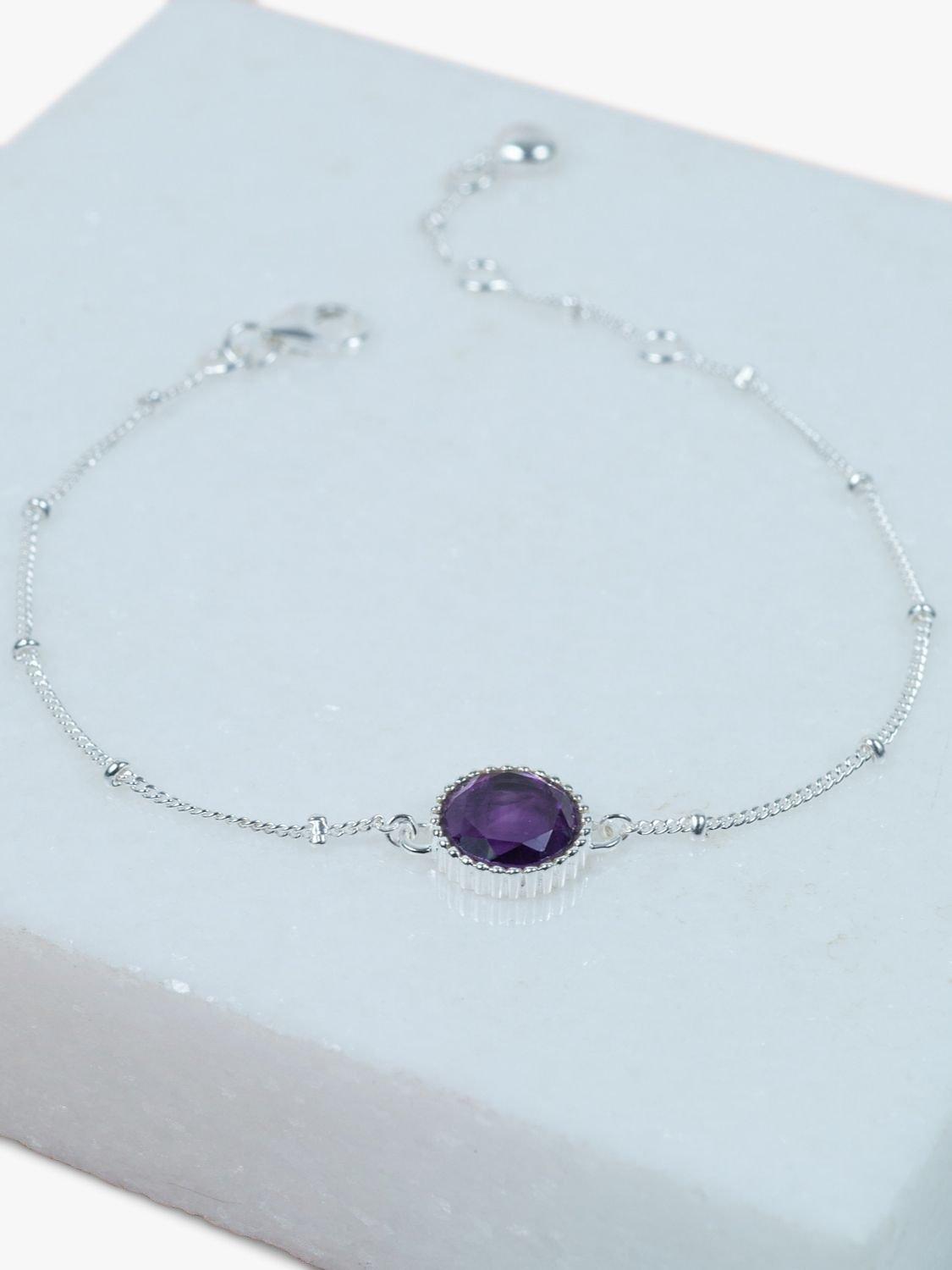 Product image 3 of 6, which shows Auree Barcelona Personalised Birthstone Sterling Silver Beaded Chain Bracelet, Amethyst - February