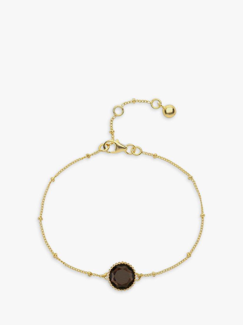 Product image 1 of 6, which shows Auree Barcelona Personalised Birthstone Gold Vermeil Beaded Chain Bracelet, Smokey Quartz - November