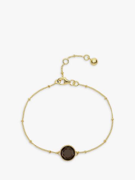 Auree Barcelona Personalised Birthstone Gold Vermeil Beaded Chain Bracelet, Smokey Quartz - November