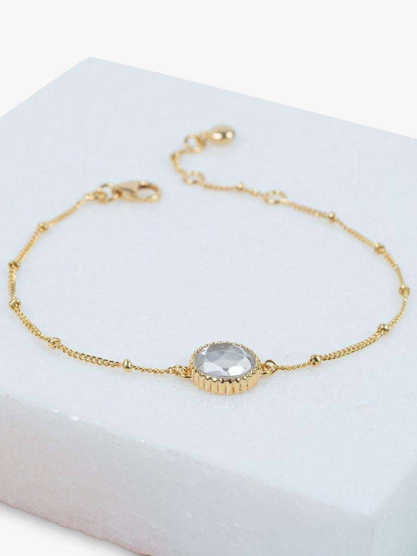 Product image 3 of 6, which shows Auree Barcelona Personalised Birthstone Gold Vermeil Beaded Chain Bracelet, Crystal - April