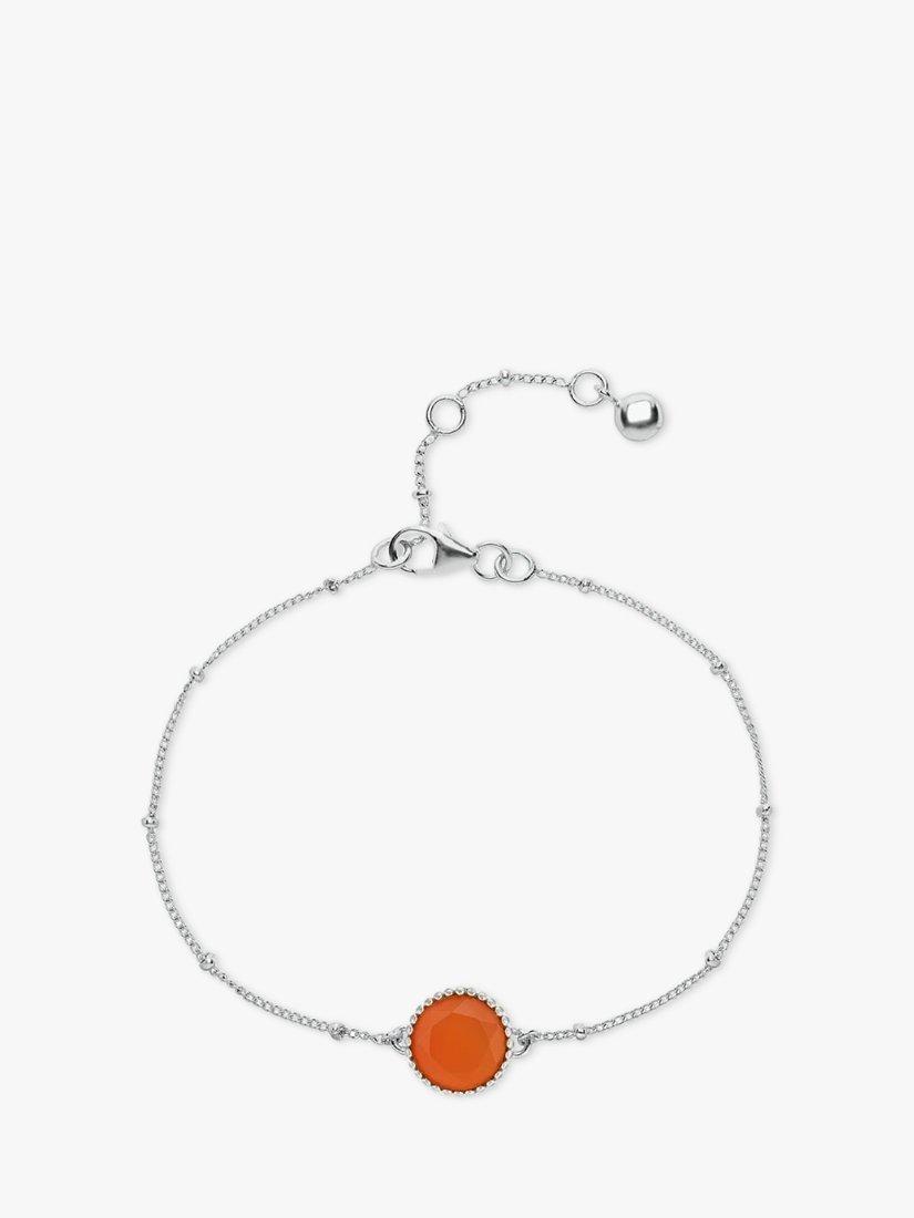 Product image 1 of 6, which shows Auree Barcelona Personalised Birthstone Sterling Silver Beaded Chain Bracelet, Carnelian - July
