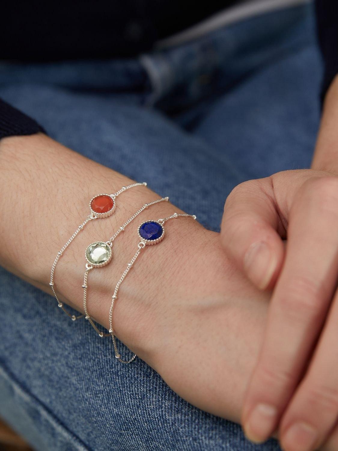 Product image 2 of 6, which shows Auree Barcelona Personalised Birthstone Sterling Silver Beaded Chain Bracelet, Carnelian - July