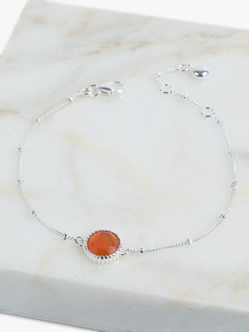 Product image 3 of 6, which shows Auree Barcelona Personalised Birthstone Sterling Silver Beaded Chain Bracelet, Carnelian - July