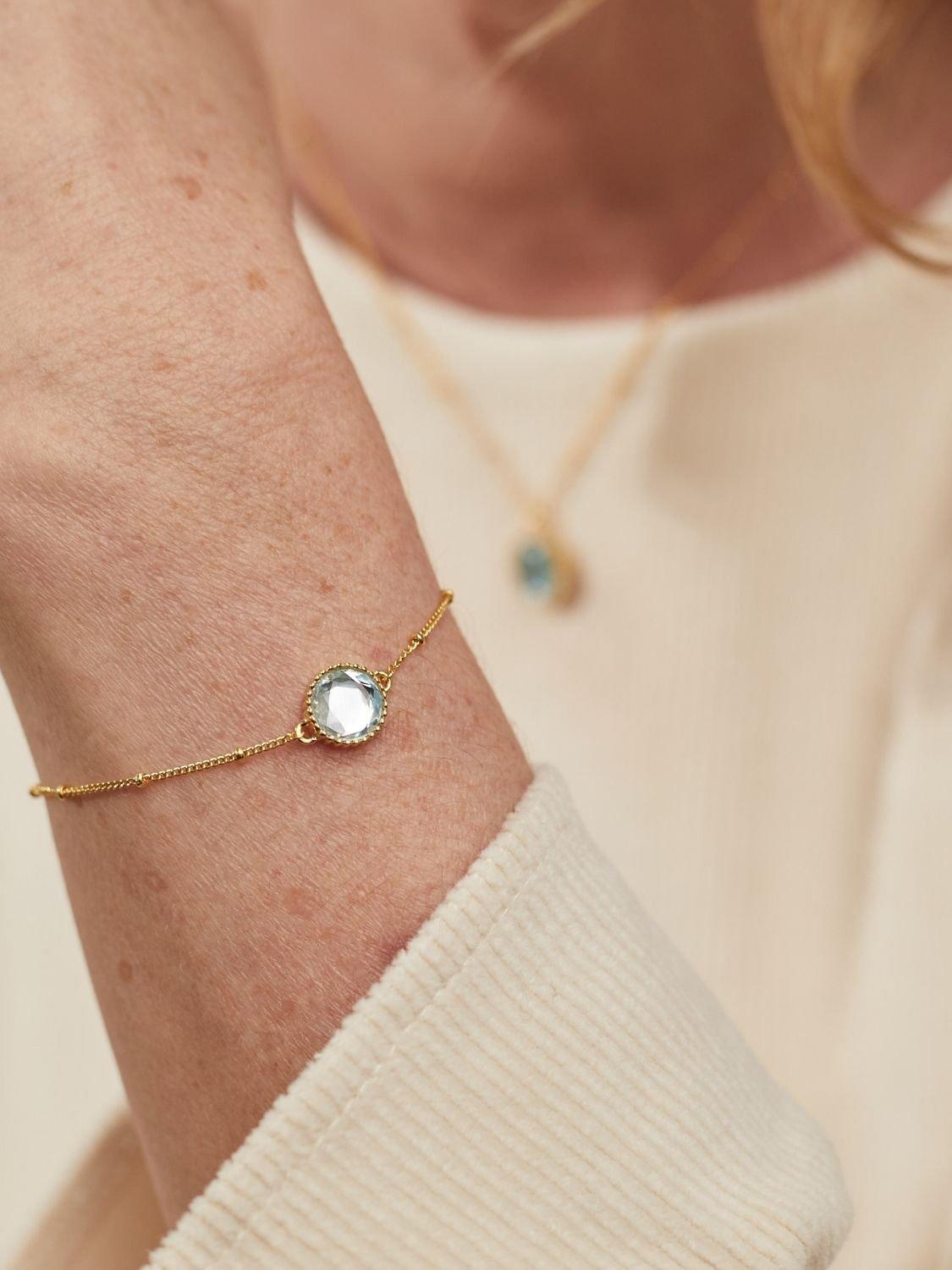 Auree Barcelona Personalised Birthstone Gold Vermeil Beaded Chain Bracelet, Blue Topaz - March